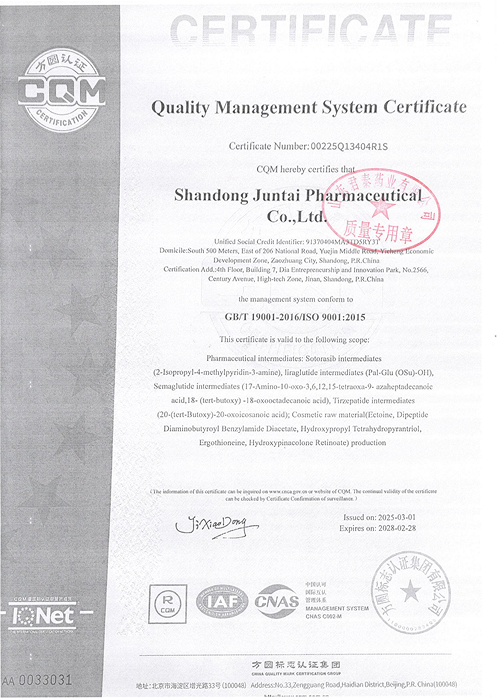 Quality Management System Certificate